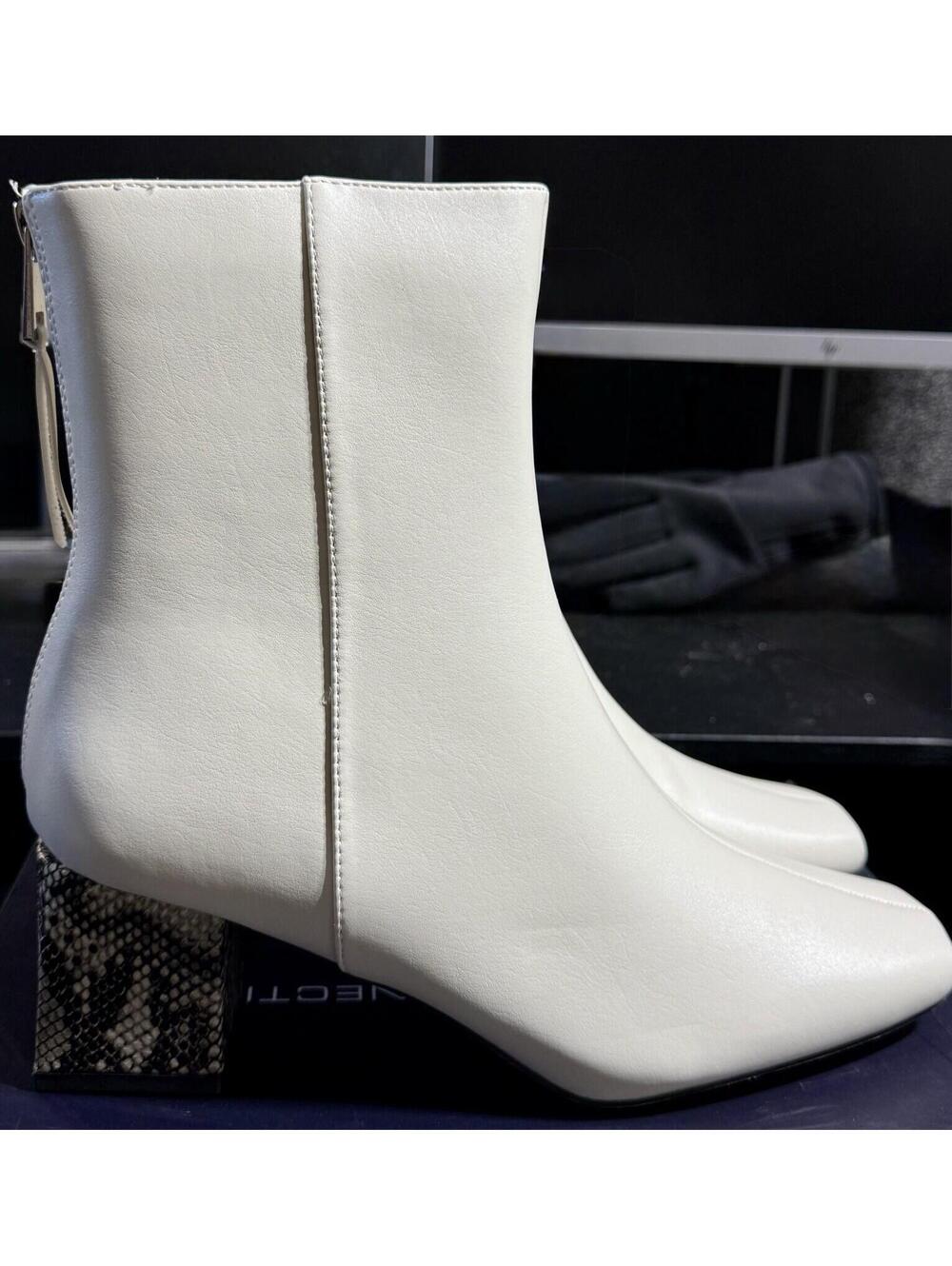 French Connection Tess Ivory Snake Skin Print Heel Boots Women Size 8 New In Box